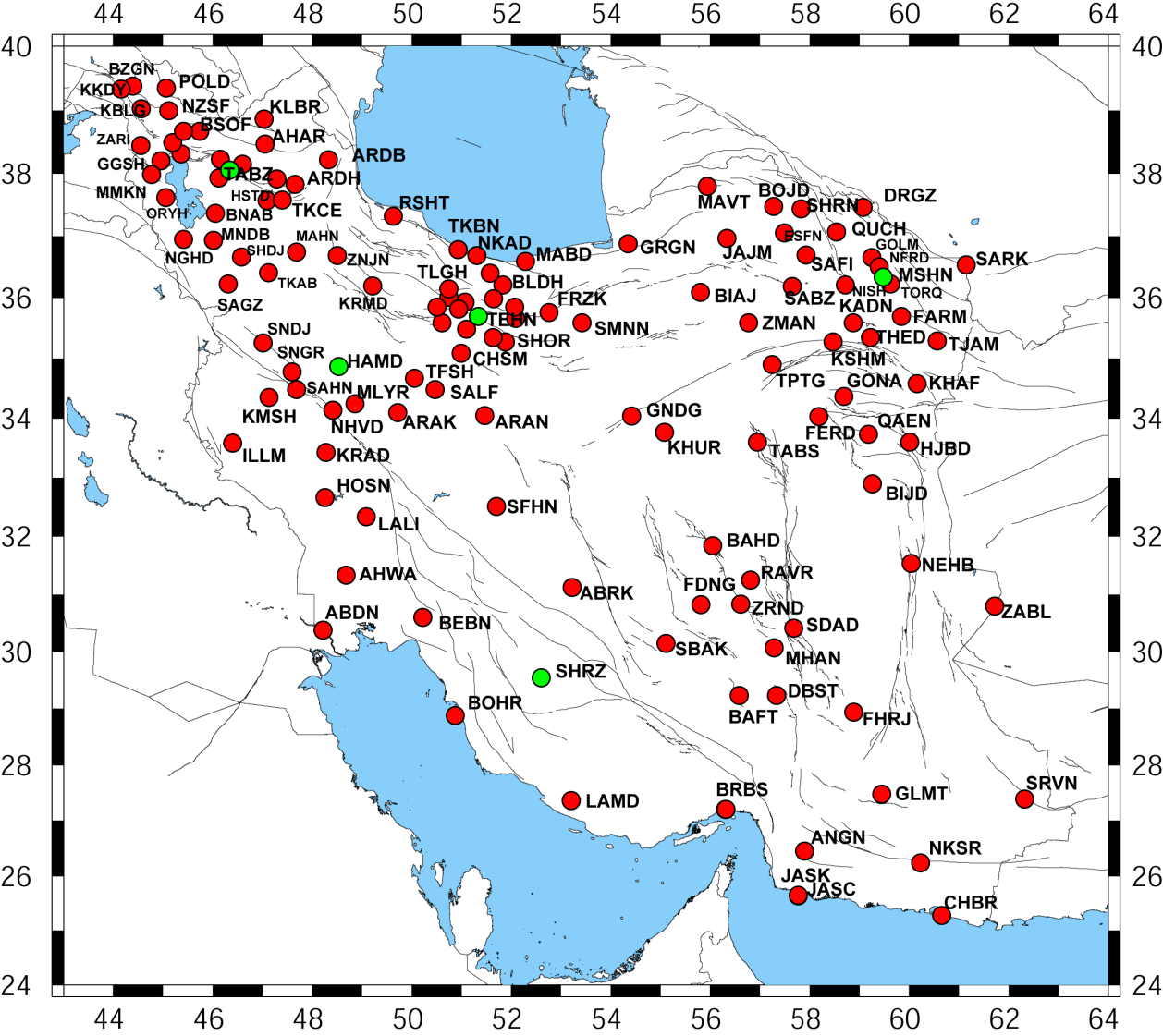 شکل3  وضعیت فعلی پراکندگی ایستگاههای شبکه GPS دائم ایران